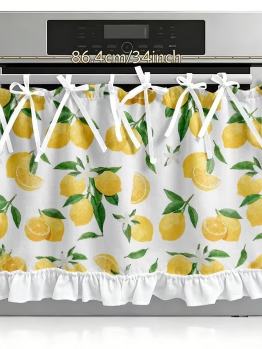 Lemon Print Tie-Top Kitchen Curtain - White and Yellow